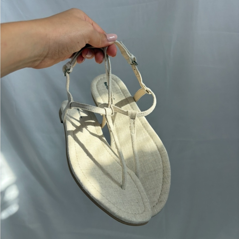 Reformation Cream Linen Thea T-Strap Women's Sandals Brand New! - Picture 7 of 9